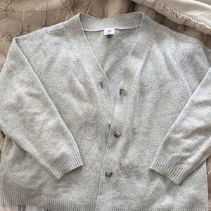 CAbi Cotton Blend  Light Gray V-Neck Button Snug Cardigan XL